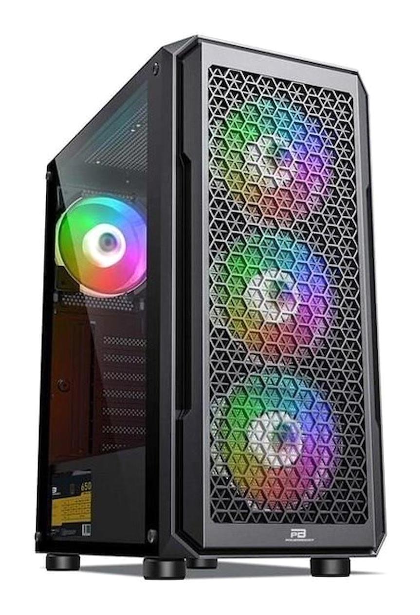 Power Boost PB-P3385B RGB 4 Fanlı Siyah Dikey Mid Tower Oyuncu Bilgisayar Kasası