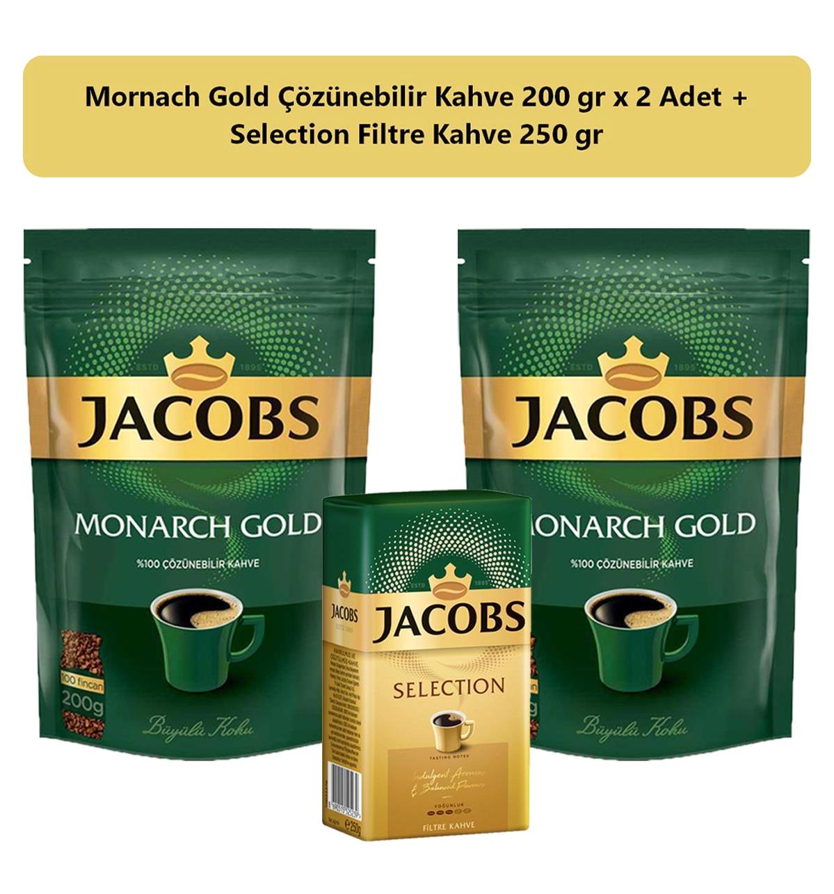 Jacobs Monarch Gold Paket Granül Kahve 2x200 gr + Jacobs Selection Filtre Kahve 250 gr
