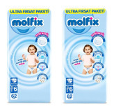 Molfix Ultra Fırsat Paketi 6 Numara Bantlı Bebek Bezi 2x62'li