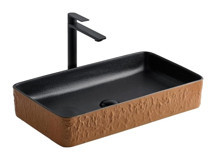 Lena E-4061P Dekoratif Tekli 60 cm Porselen Tezgah Üstü Dikdörtgen Lavabo Çok Renkli