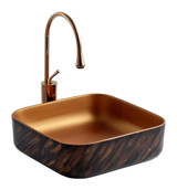 Lena E-4072 Klasik Tekli 425 cm Porselen Tezgah Üstü Kare Lavabo Bakır