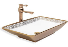 Lena E-8321 Klasik Tekli 115 cm Porselen Tezgah Üstü Dikdörtgen Lavabo Beyaz