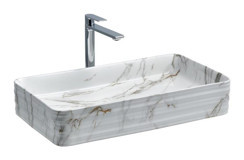 Lena E-2106M1 Dekoratif Tekli 65 cm Porselen Tezgah Üstü Dikdörtgen Lavabo Çok Renkli