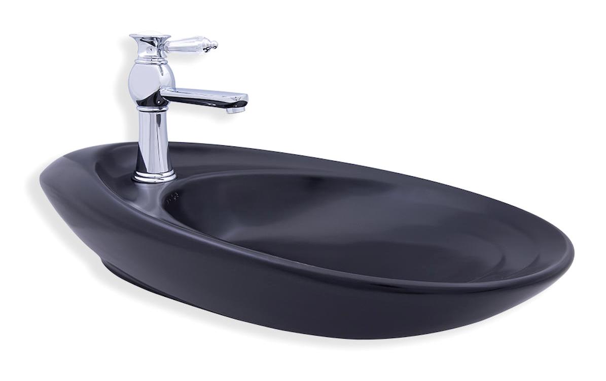 Lena Dekoratif Tekli 71.5 cm Seramik Tezgah Üstü Çanak Lavabo Siyah