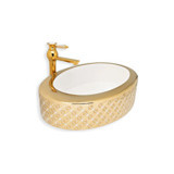 Lena E-8126 Dekoratif Tekli 45 cm Granit Tezgah Üstü Oval Lavabo Gold