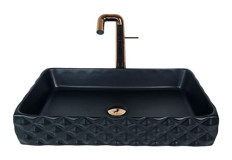 Lena Bb-100 Dekoratif Tekli 60 cm Porselen Tezgah Üstü Dikdörtgen Lavabo Siyah