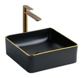 Lena E-4070S Dekoratif Tekli 40 cm Porselen Tezgah Üstü Kare Lavabo Siyah