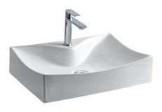 Lena E-3034 Klasik Tekli 55 cm Porselen Tezgah Üstü Asimetrik Lavabo Beyaz