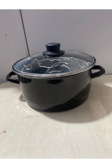 Essen Süzgeçli Cam Kapaklı Emaye 24 cm Derin Tencere