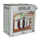 Berlin Tutku Silver Cam Kapaklı Çelik 26 cm Derin Tencere