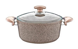 Oms Collection İndüksiyonlu Cam Kapaklı Granit 22 cm Derin Tencere