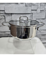 Emsan Gourmet İndüksiyonlu Cam Kapaklı Çelik 22 cm Basık Tencere