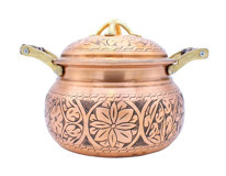 Copperdone El Işlemeli Bakır 20 cm Basık Tencere