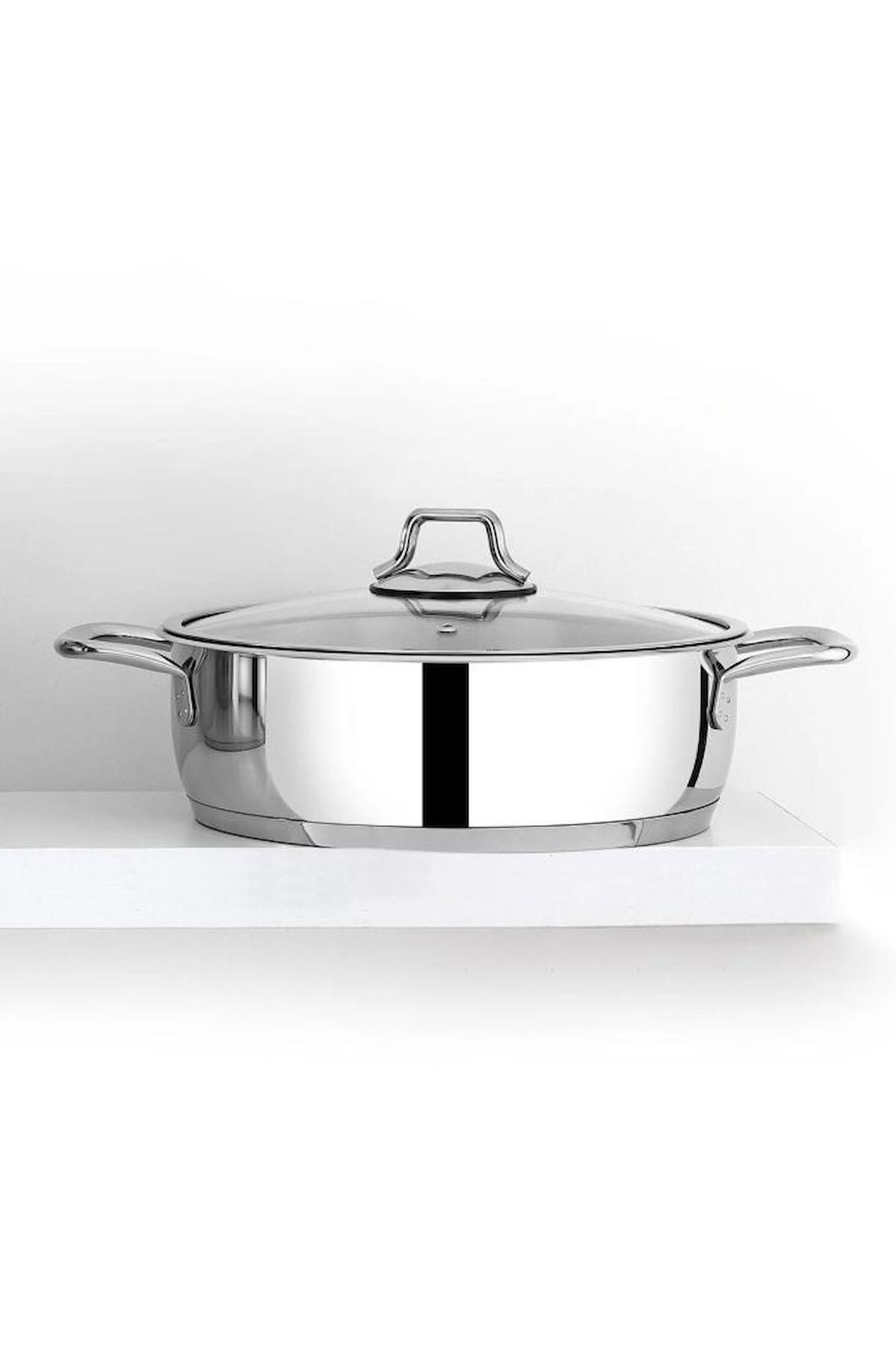 Bonera Omega İndüksiyonlu Cam Kapaklı Çelik 24 cm Karnıyarık Tenceresi