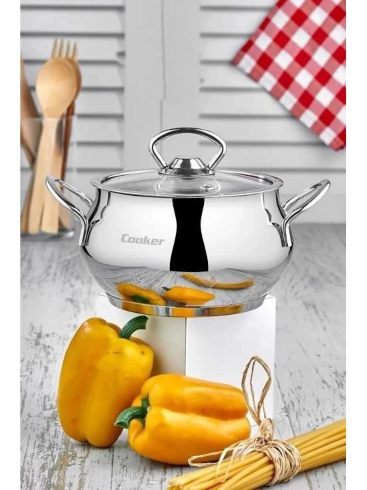 Cooker Lara Cam Kapaklı Çelik 14 cm Derin Tencere