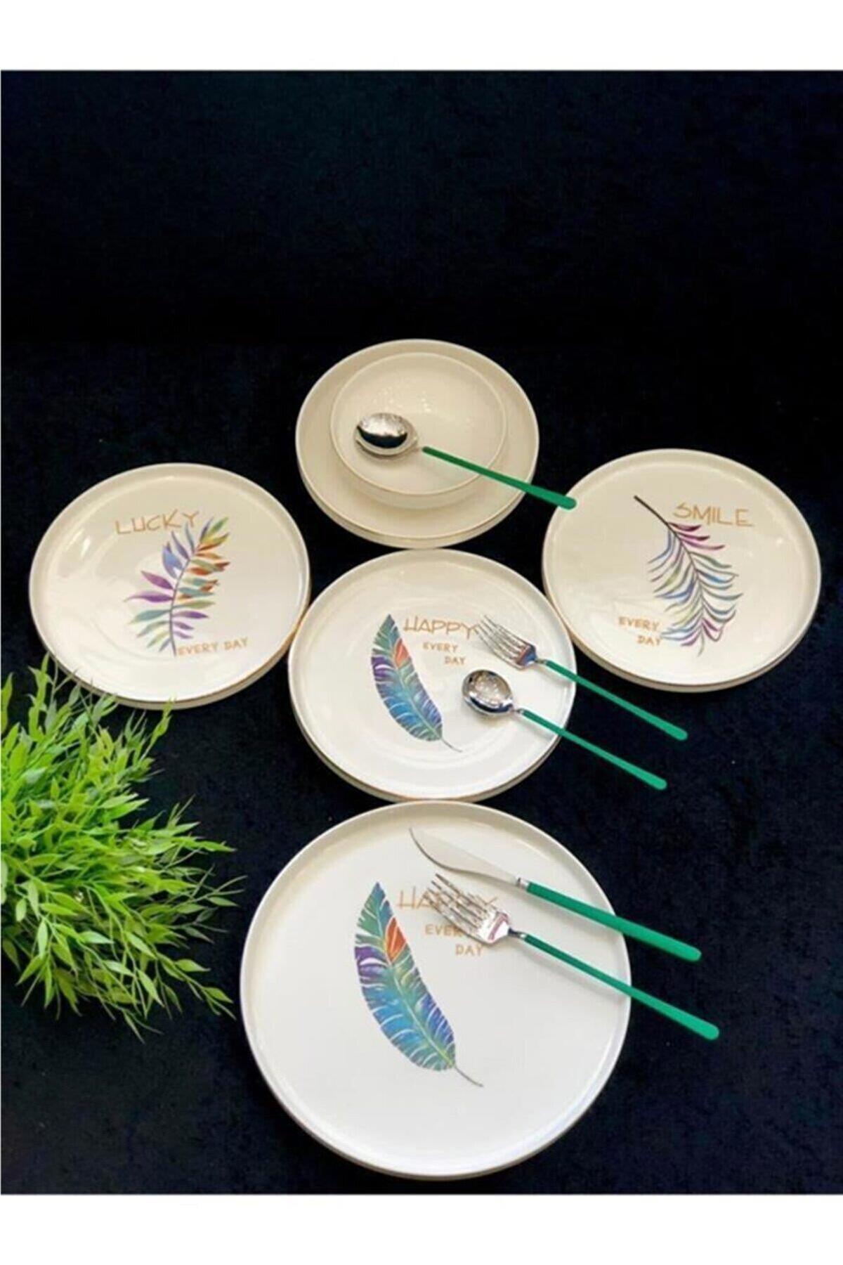 Roy King Happy Bone China 24 Parça 6 kişilik Desenli Porselen Oval Yemek Takımı