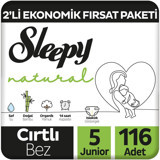 Sleepy Natural 5 Numara Organik Cırtlı Bebek Bezi 116'lı