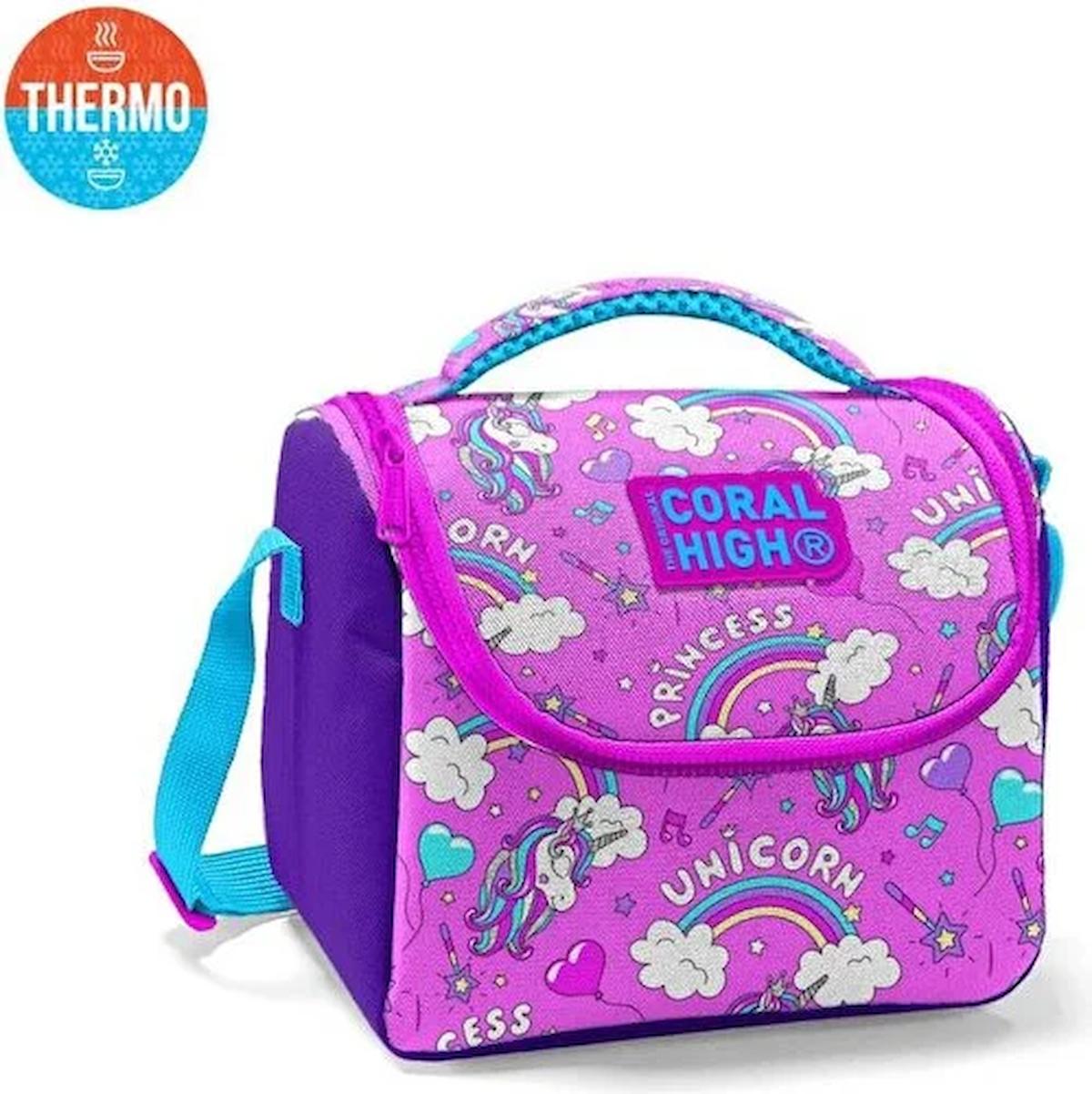 Coral High Unicorn Termoslu Mor Beslenme Çantası