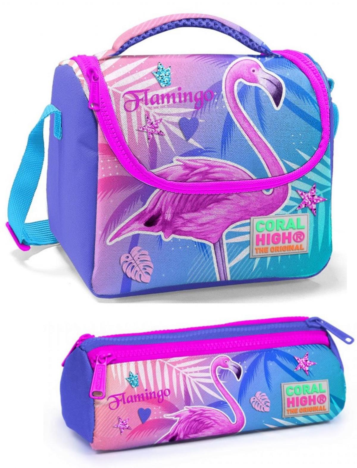 Coral High Flamingolu Termoslu Mavi - Pembe Beslenme Çantası