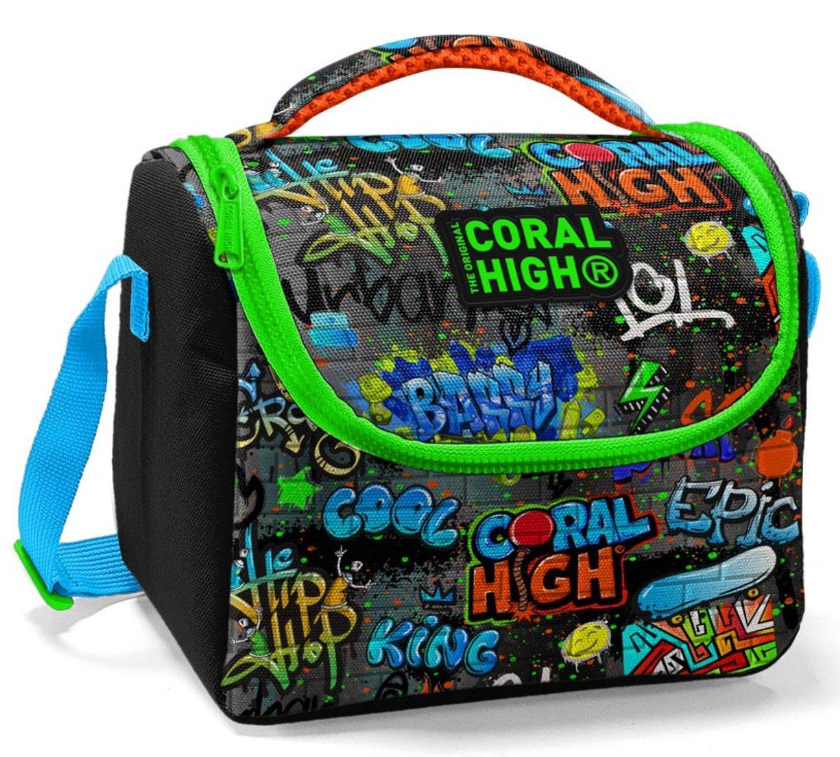 Coral High Grafiti Termoslu Siyah Beslenme Çantası