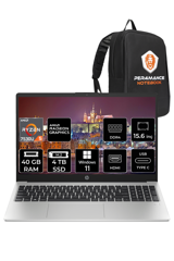 HP 255 G10 8A547EA Dahili AMD Radeon RX Vega 7 AMD Ryzen 5 7530U 40 GB Ram 4 TB SSD 15.6 inç Full HD Windows 11 Pro Laptop + PER4 Çanta
