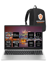 HP 255 G10 8A547EA Dahili AMD Radeon RX Vega 7 AMD Ryzen 5 7530U 64 GB Ram 1 TB SSD 15.6 inç Full HD FreeDos Laptop + PER4 Çanta