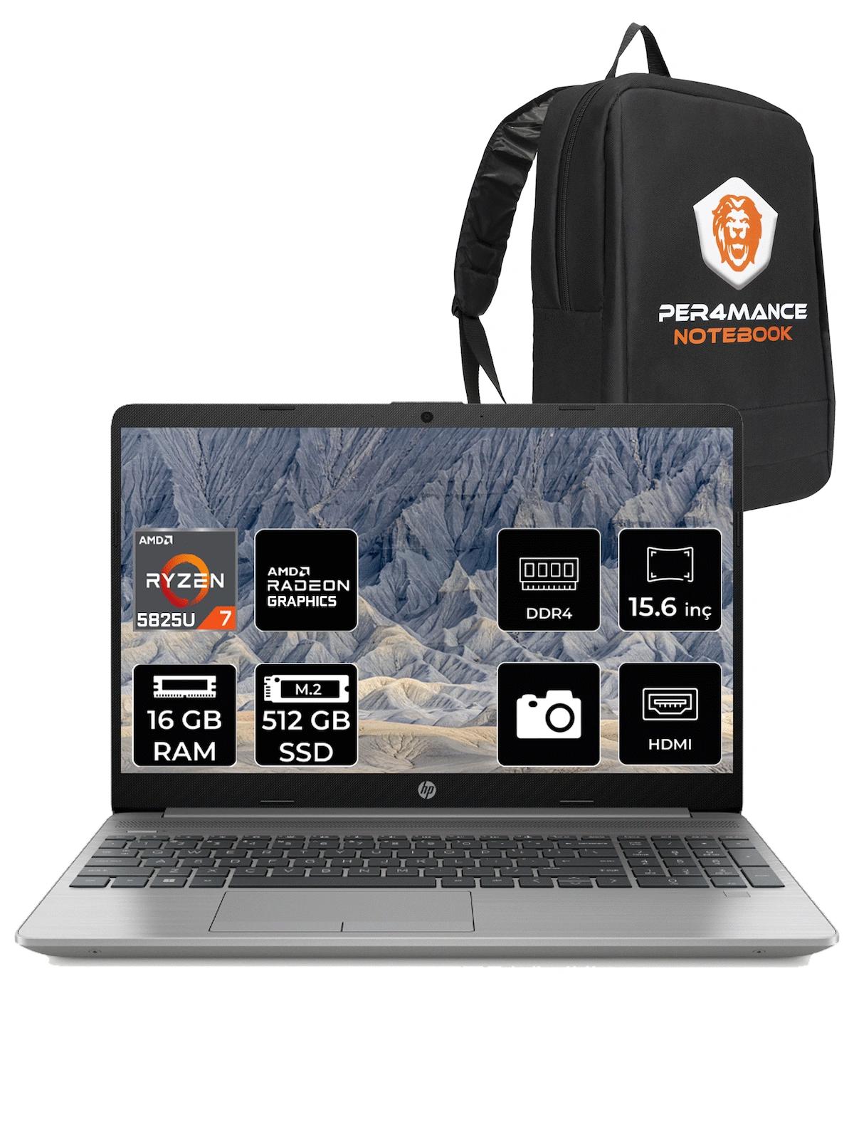 HP 255 G9 6Q8N3ES Dahili AMD Radeon RX Vega 8 AMD Ryzen 7 5825U 16 GB Ram 512 GB SSD 15.6 inç Full HD FreeDos Laptop + PER4 Çanta