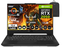 Asus TUF Gaming A15 FA506NF-HN05044 Harici GeForce RTX 2050 AMD Ryzen 5 7535HS 64 GB DDR5 Ram 4 TB SSD 15.6 inç Full HD Windows 11 Pro Oyuncu Laptop + Çanta