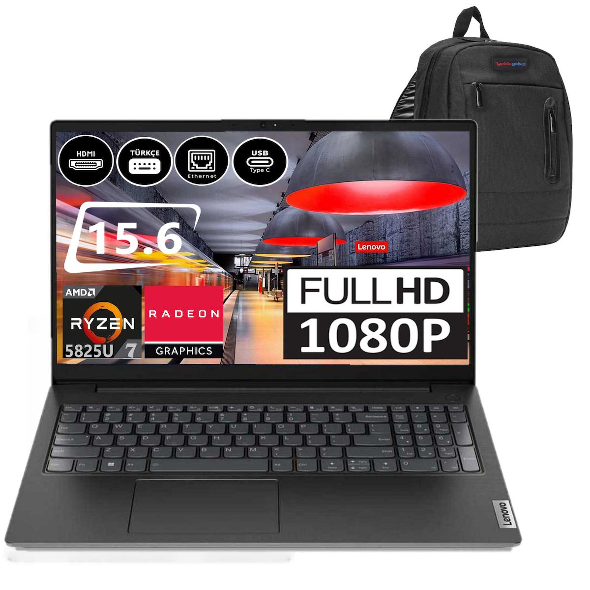 Lenovo V15 Gen 3 82TV004LTX04 Dahili AMD Radeon RX Vega 8 AMD Ryzen 7 5825U 24 GB Ram 512 GB SSD 15.6 inç Full HD FreeDos Laptop + Zetta Çanta