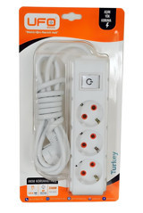 Ufo Electric 30411 3'lü Soket 1.5 metre Kablolu Tekli Akım Korumalı Priz