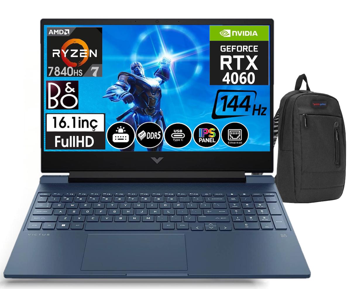 HP Victus 16 S0015NT 77Z586EA21 Harici GeForce RTX 4060 AMD Ryzen 7 7840HS 16 GB DDR5 Ram 2 TB SSD 16.1 inç Full HD Windows 11 Pro Oyuncu Laptop + Zetta Çanta