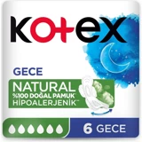 Kotex Natural Ultra Single Gece Organik 6'lı Gece Günlük Ped