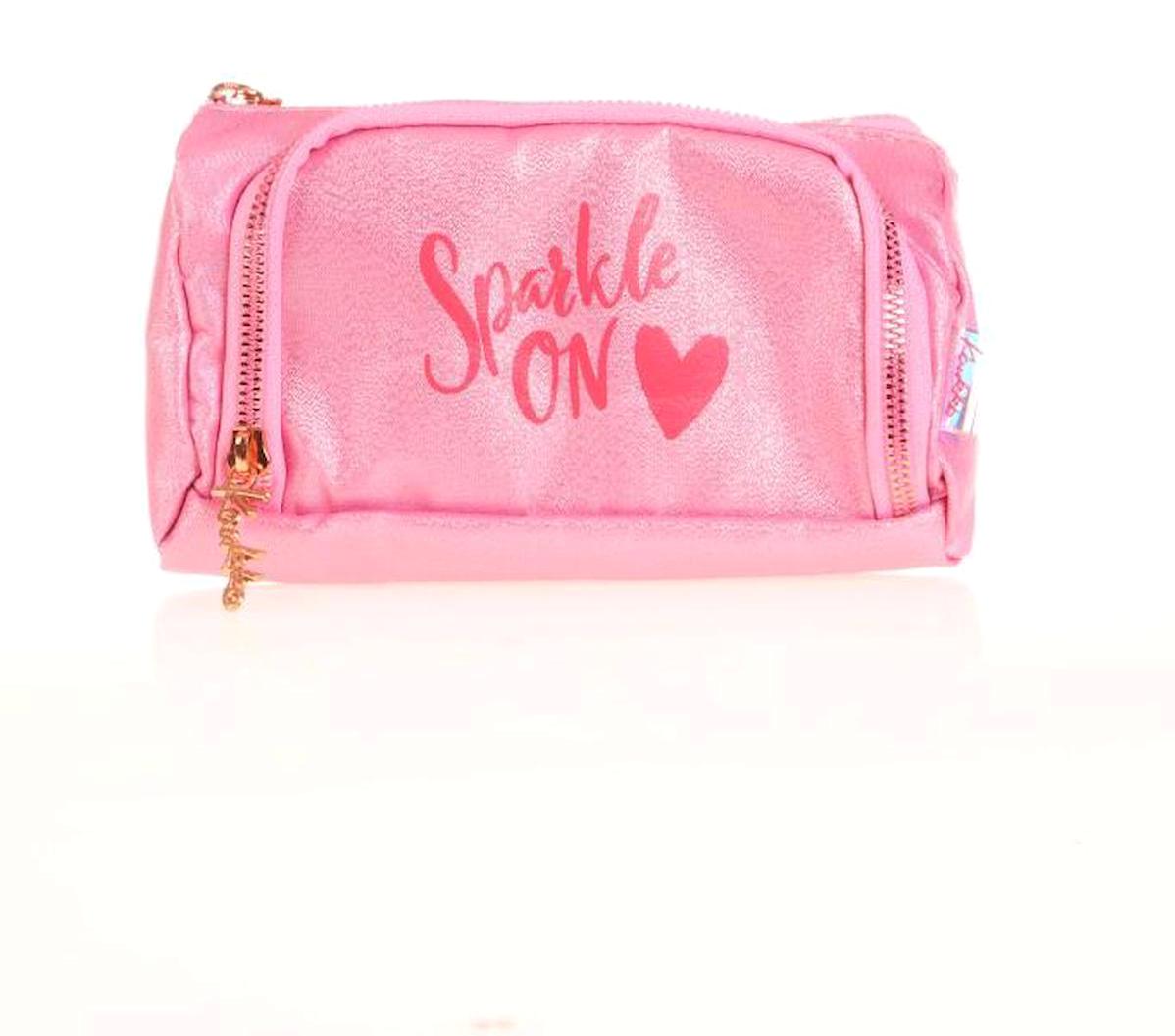 Kaukko Sparkle Plump Tropical K2554 Pembe Düz Bez Bölmeli Çift Gözlü Dikdörtgen Cüzdan Kalemlik