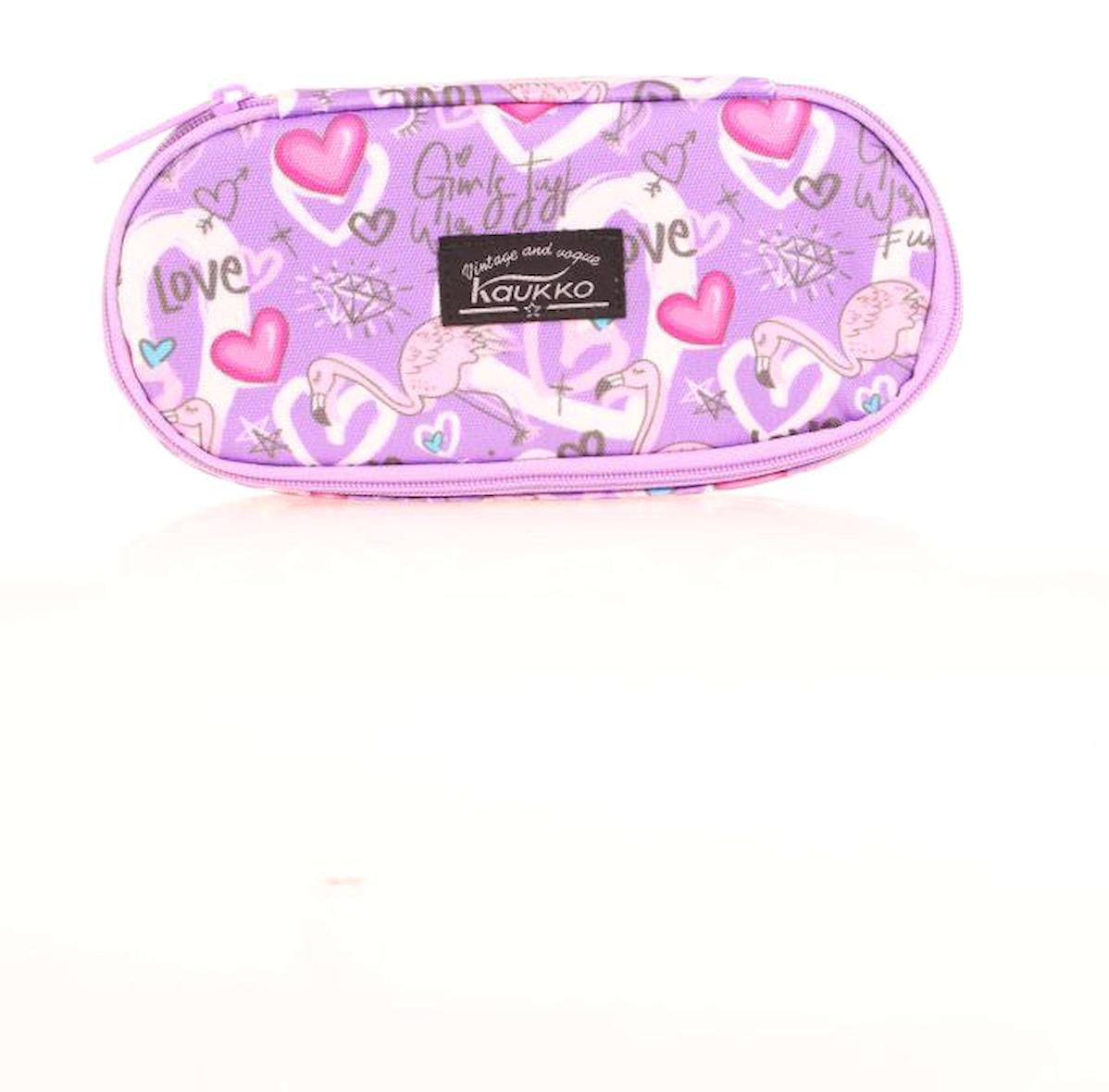 Kaukko Nature Flamingo K2629 Çok Renkli Desenli Bez Tek Gözlü Oval Cüzdan Kalemlik