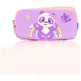 Kaukko Kids Panda L8154 Çok Renkli Baskılı Bez Bölmeli 3 Gözlü Dikdörtgen Cüzdan Kalemlik