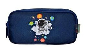 Kaukko Kids&Love L8127 Lacivert Baskılı Bez Bölmeli 3 Gözlü Dikdörtgen Cüzdan Kalemlik