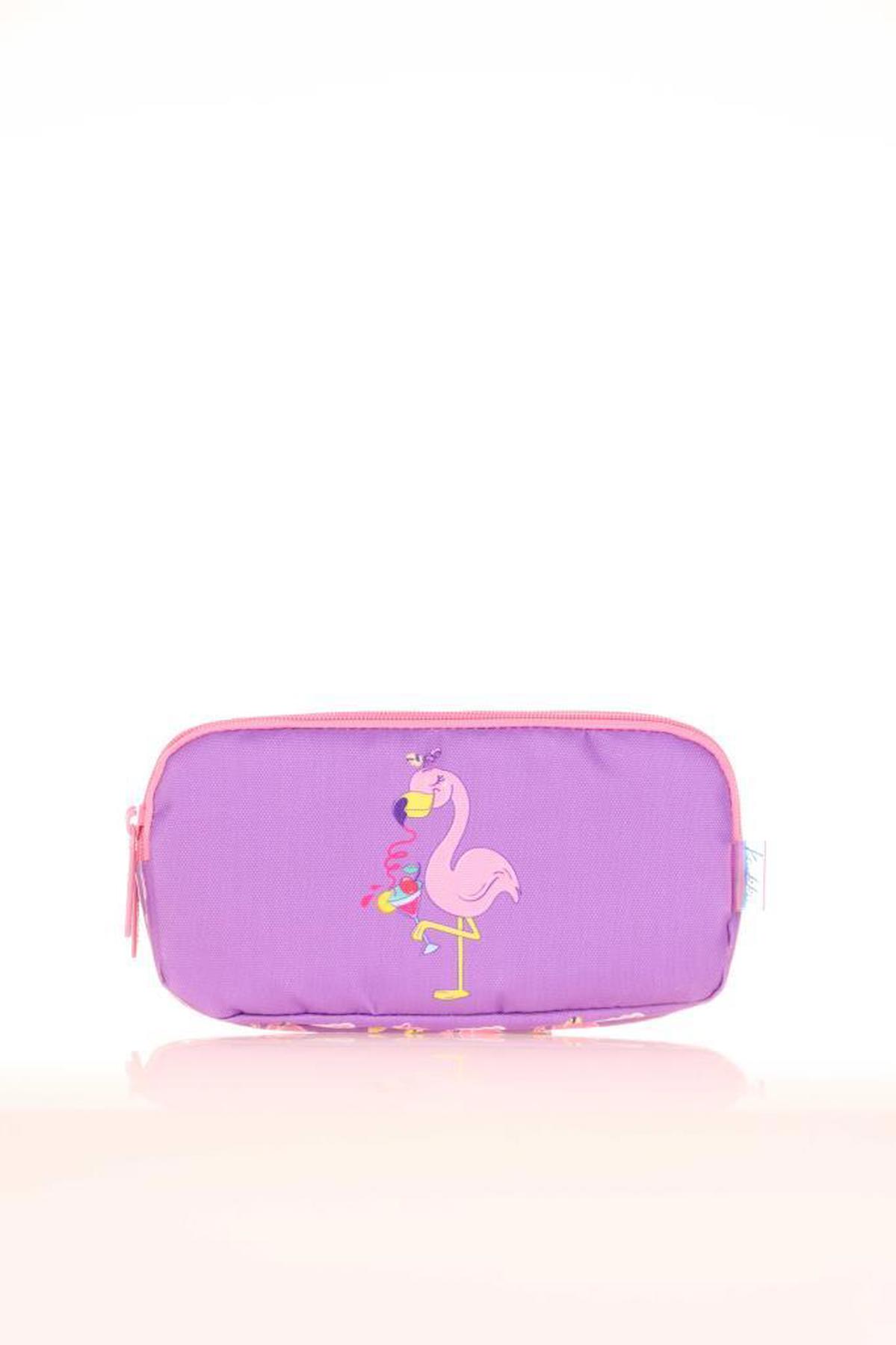 Kaukko Kids Flamingo L8137 Lila Desenli Bez Bölmeli 3 Gözlü Dikdörtgen Cüzdan Kalemlik
