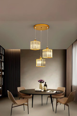 Lit Dizayn 3'lü Krem-Gri Silindir Modern Kumaş Salon-Oturma Odası Avize