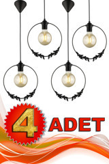 Begüsa 5'li Siyah Ledli Eskitme Metal Salon-Oturma Odası Avize