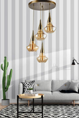 Felicity Mirror Tekli Kahverengi Ledli Modern Ahşap Mutfak-Salon Avize