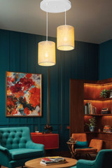 Ag Lightdesign 2'li Kahverengi Kumaş Modern Kumaş Salon-Oturma Odası Avize