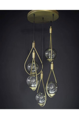 New Tekli Bej Kristal Taşlı Modern Metal Salon-Oturma Odası Avize