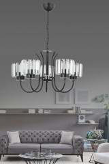Esenavize 6'lı Bordo Kristal Taşlı Modern Metal Salon-Oturma Odası Avize