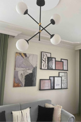 Fer Avize Damla 3'lü Siyah Sarkıt Modern Cam Salon-Oturma Odası Avize