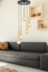 Apliqa Eldon 5'li Altın Kristal Taşlı Modern Metal Salon-Oturma Odası Avize