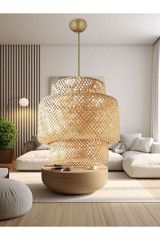 Hmydesign Hnmd-42 Tekli Lacivert Hasır Otantik Hasır Salon-Oturma Odası Avize