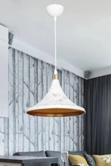 Evlight Tekli Beyaz Kumaş Modern Kumaş Salon-Oturma Odası Avize