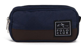 Cambridge Polo Club Creative Lacivert-Kahverengi Düz Bez Bölmeli Çift Gözlü Dikdörtgen Cüzdan Kalemlik