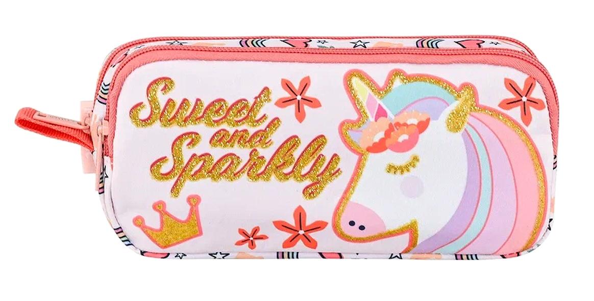 Muggle Sweet And Sparkly Pembe Baskılı Bez Bölmeli Çift Gözlü Dikdörtgen Cüzdan Kalemlik