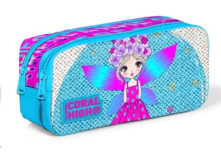 Coral High Simli Peri Pembe Bölmeli Simli Çift Gözlü Cüzdan Kalemlik